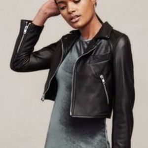Reformation Locke Black Leather Cropped Jacket M